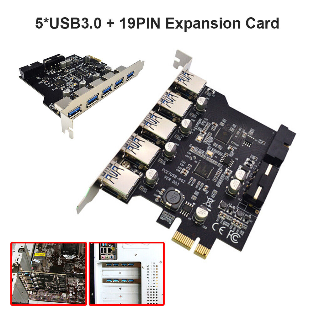 PCI-E Expansion Card for Desktop PC 5 Ports USB 3.0 HUB Adapter Extender