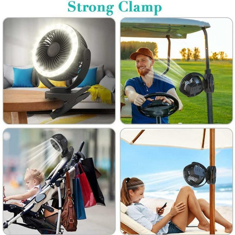 Camping Fan with LED Light & Hanging Hook for Tent Car Up to 40hrs Working Hours