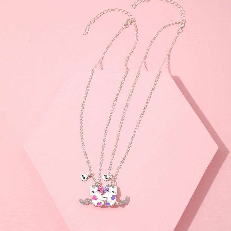 2x Best Friend Necklace For 2 Girls Puzzle Cat Necklace Set Gift For Best Friend