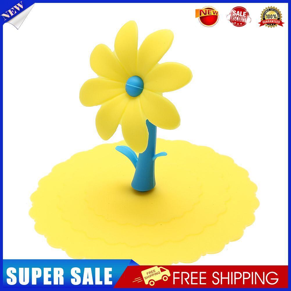 Sunflower Dustproof Reusable Silicone Cup Lid Insulation Cup Cover (Yellow)