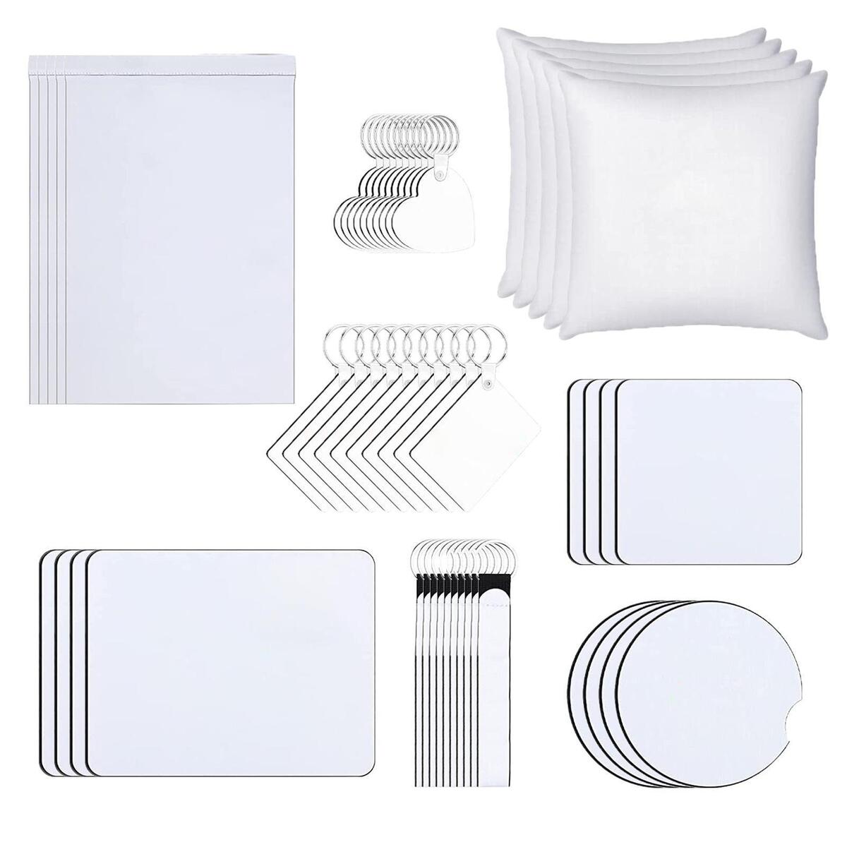 52Pcs Sublimation Blank Products Pillow Cover Keychain Mouse Pad Coaster