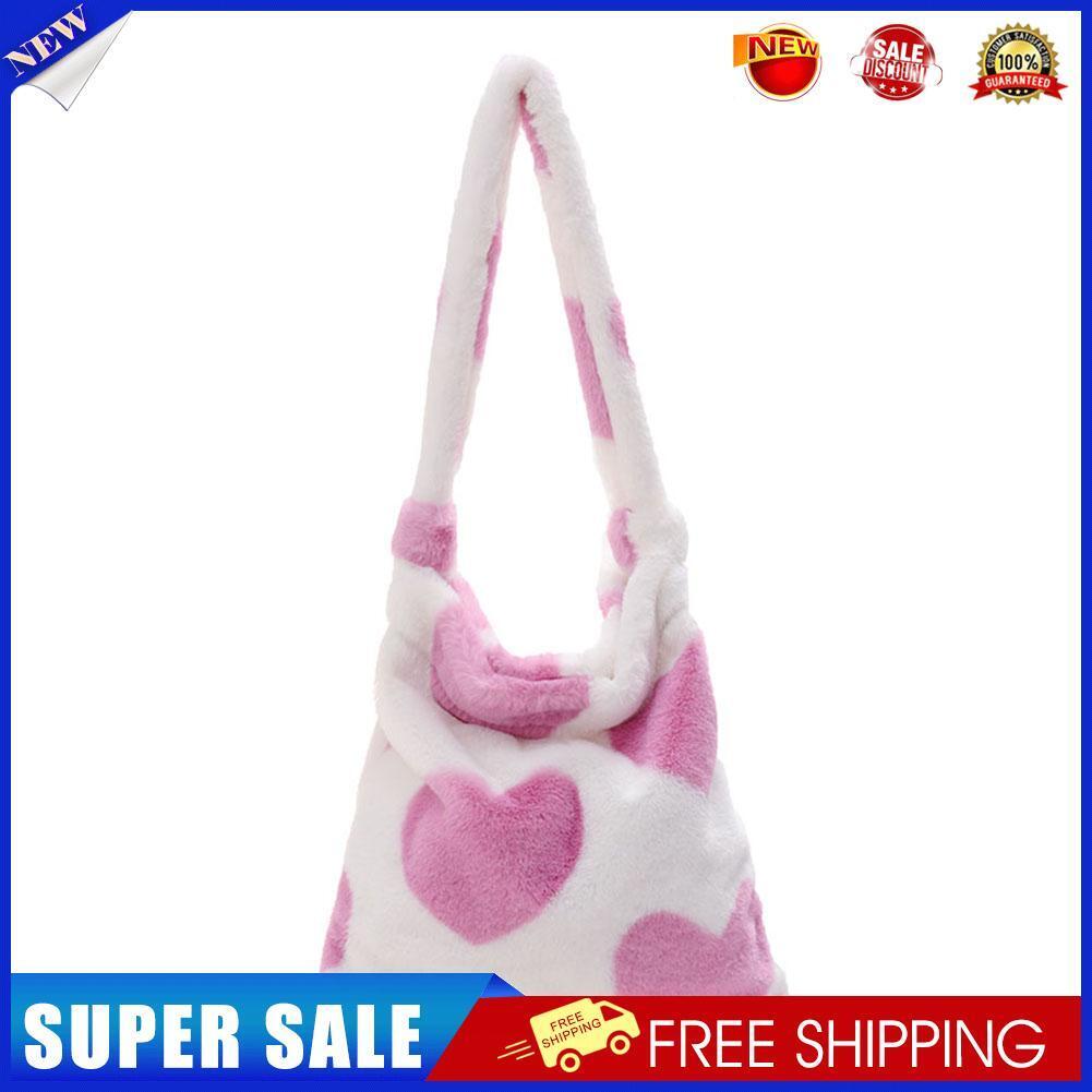 Fashion Women Love Print Plush Messenger Bag Autumn Winter Handbags (Pink)