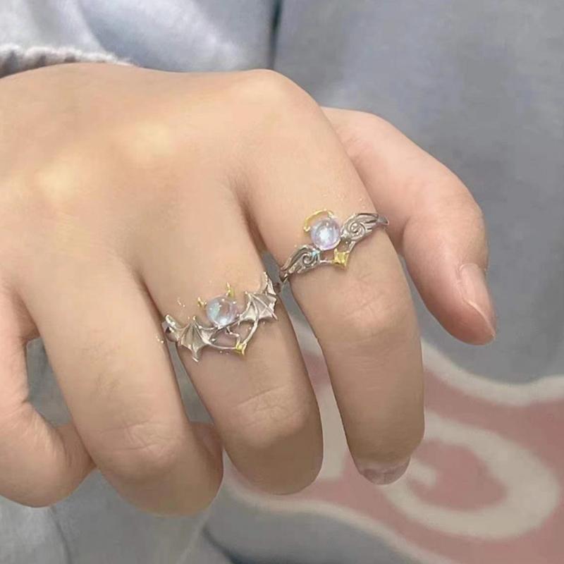 2 Pieces Women Men Lovers Ring Angel Demon Couple Ring Adjustable Open Ring Gift