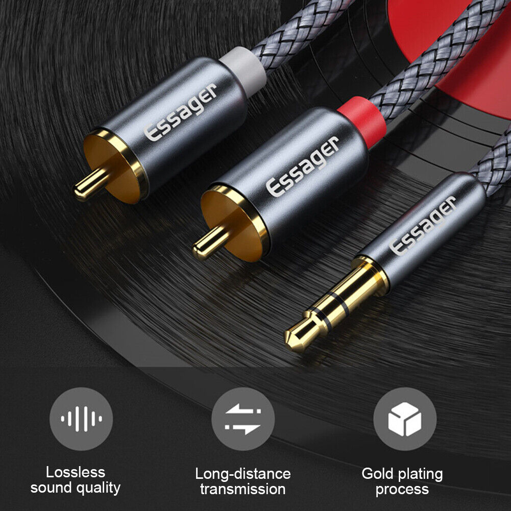 Essager RCA Aux Cable 3.5mm Jack to 2 RCA Audio Cable Y Splitter (5m)