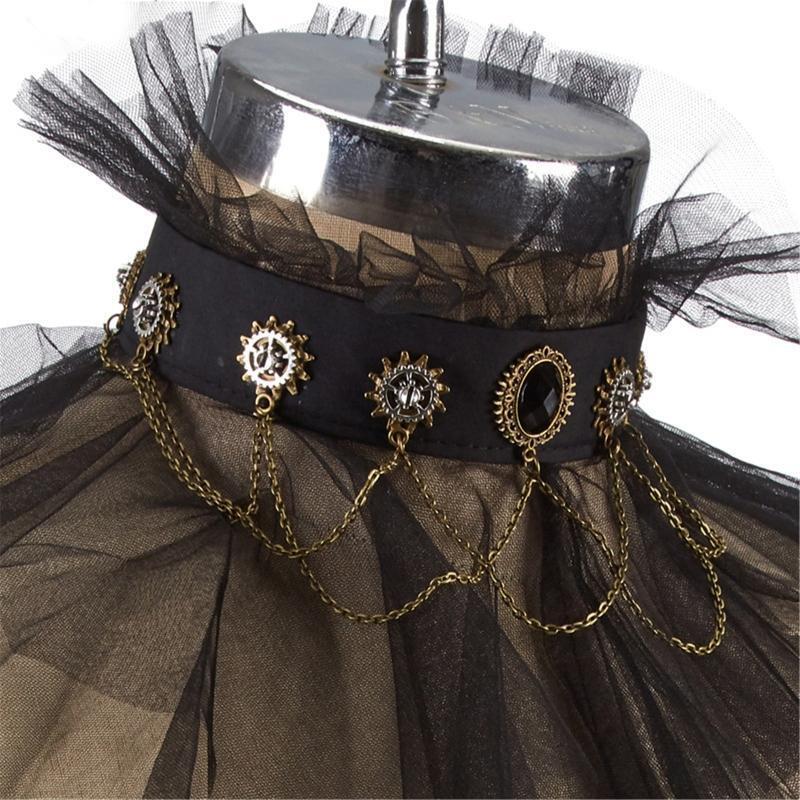 Victorian Double Layer Tulle Metal Gear Ruffled False Collar Renaissance Costume