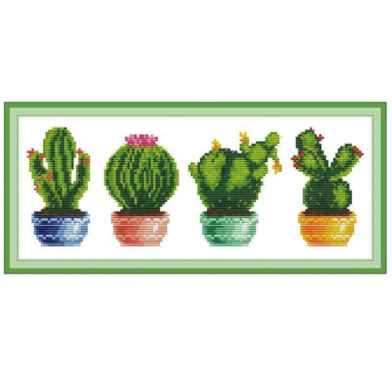 Cactus DIY Handmade Needlework Counted 14CT Printed Cross Stitch Embroidery Kit