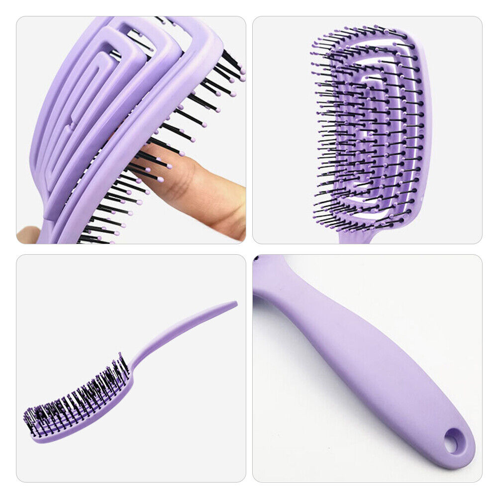Hollow Mosquito Coil Large Curved Hair Comb Scalp Massage Brush (Purple)