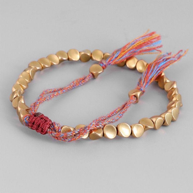 Handmade Tibetan Copper Bead Bracelet Buddhist Braided Cotton Luck Rope Bracelet