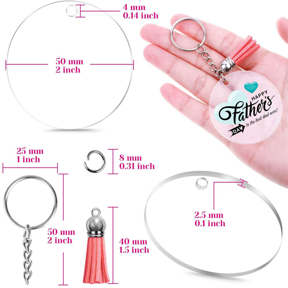Party Blanks DIY Clear Acrylic Keychain Set Making Tassels Kit Vinyl Ornaments