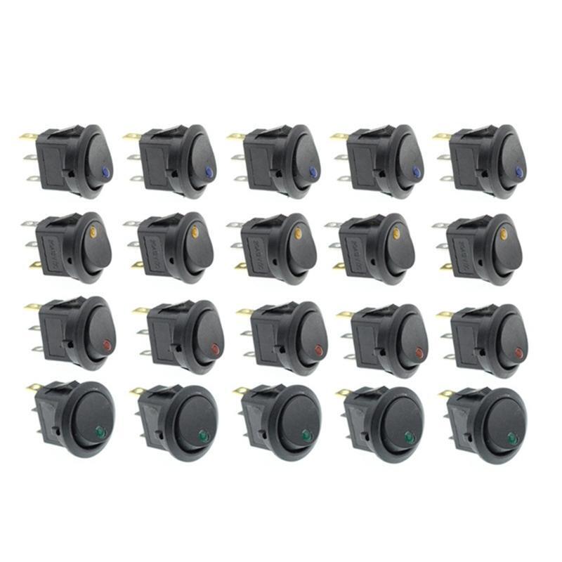 20 Pieces Rocker Round LED Toggle Switches On-Off Switch Blue Green Yelllow Red