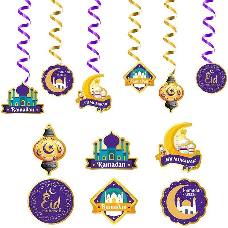 Eid Mubarak Swirl Pendant 6pcs/Set Moon Star Castle Spiral Hanging Ornament