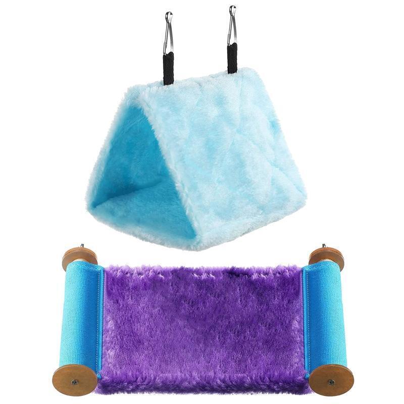 2 Pack Plush Fluffy Bird Nest House Hanging Hammock for Hamster Parrot Lovebird
