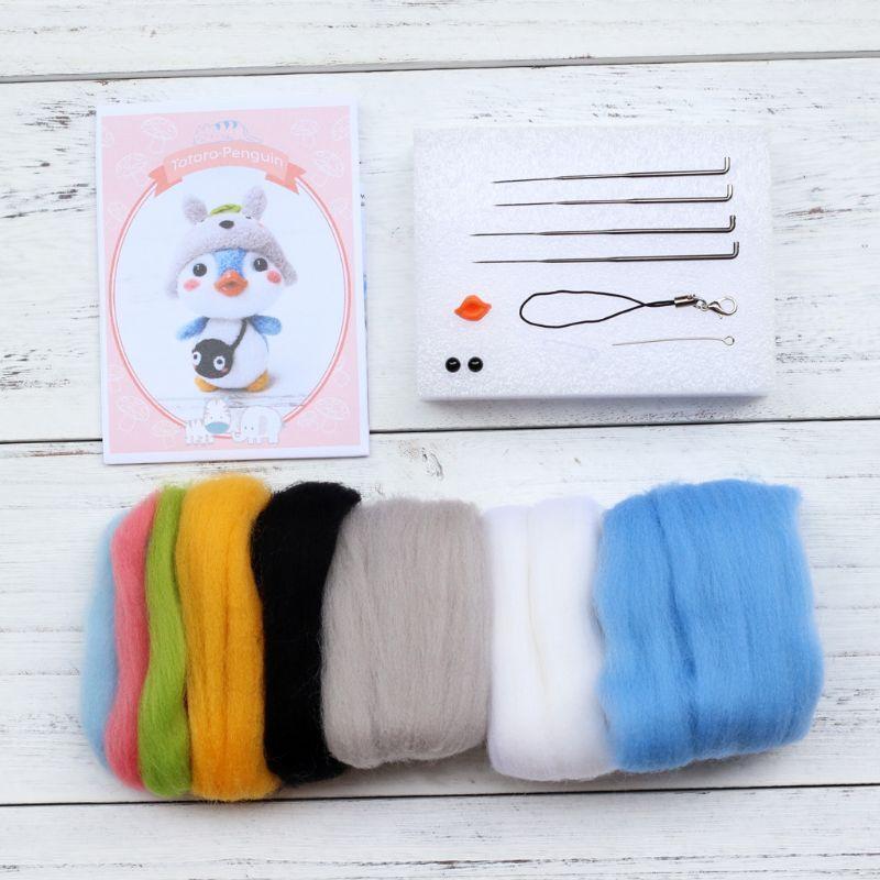 Penguin Wool Felt Crafts DIY Unfinished Poked Set Handcraft Needle Material Bag