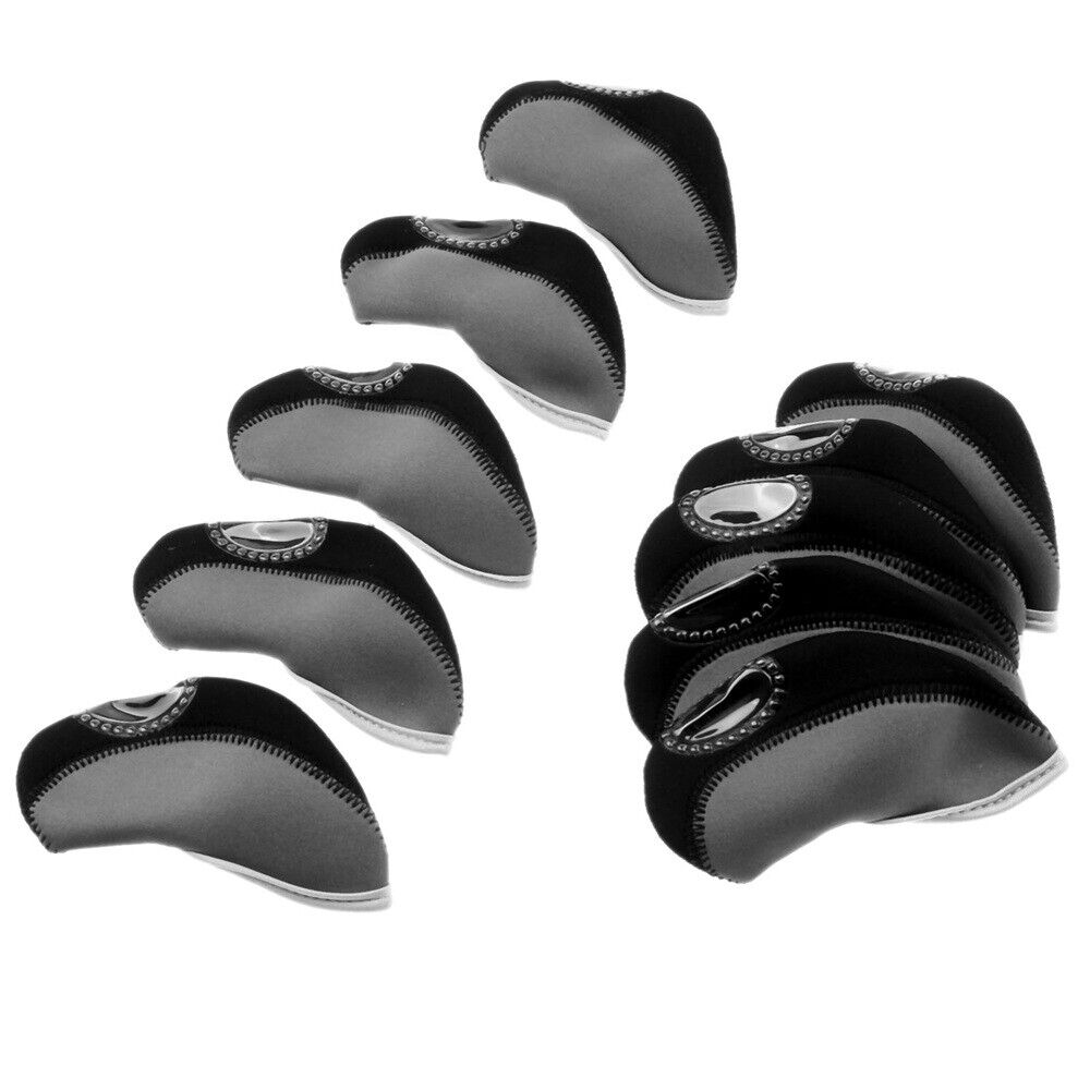 10*Golf Club Iron Head Covers Cap Protective Black&Gray Golf Sleeve With Numbers