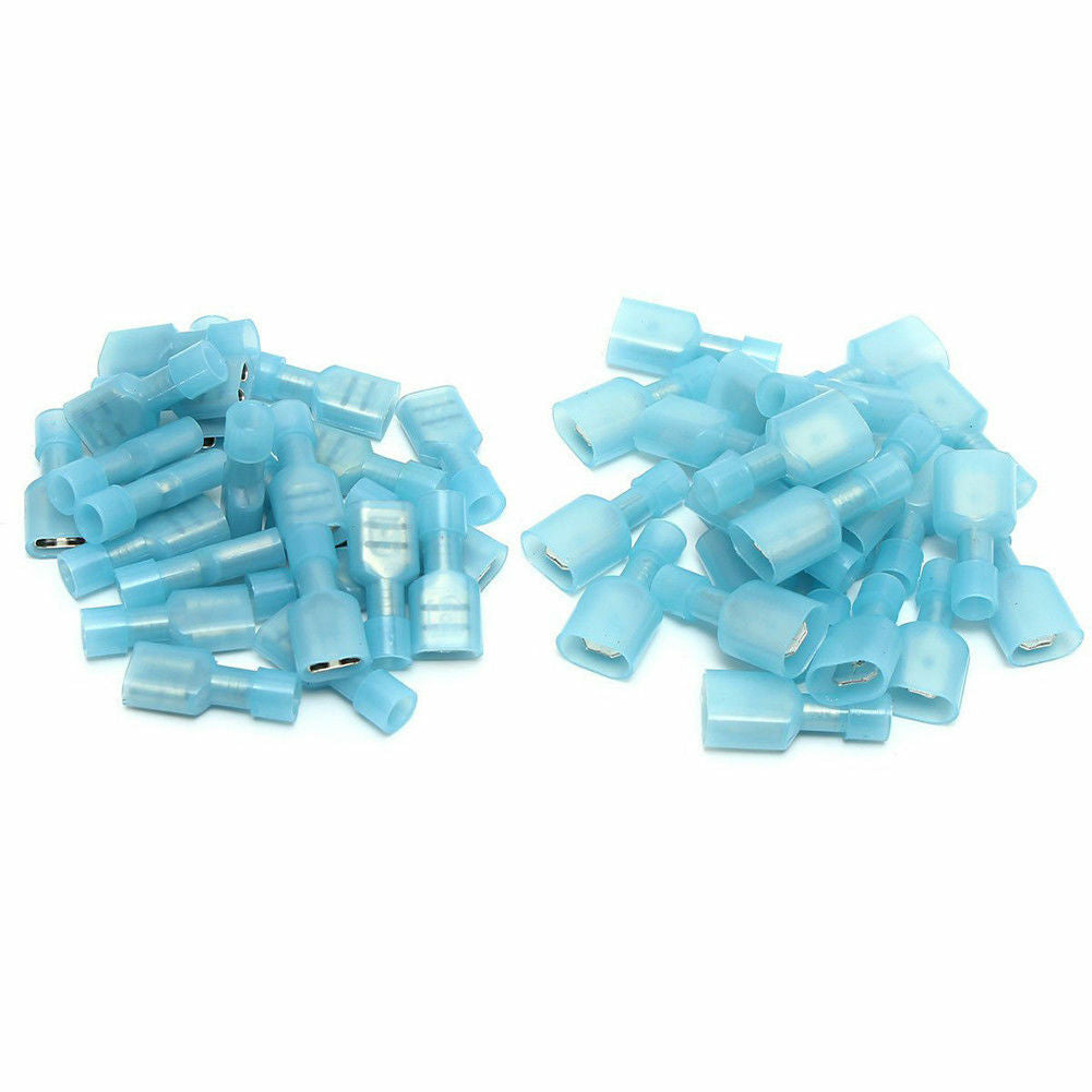 50pcs Female & Male Fully Insulated Wire Terminals Spade Connectors Blue