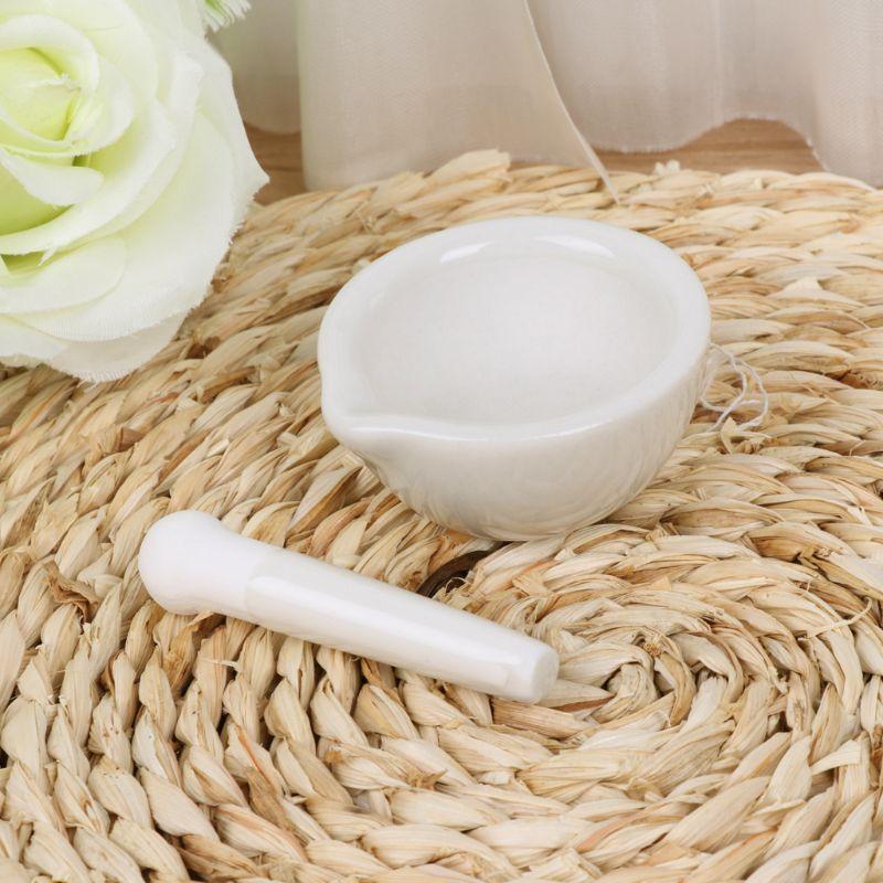 Porcelain Mortar and Pestle Set White Mixing Crusher Herbs Spices Pill Crusher