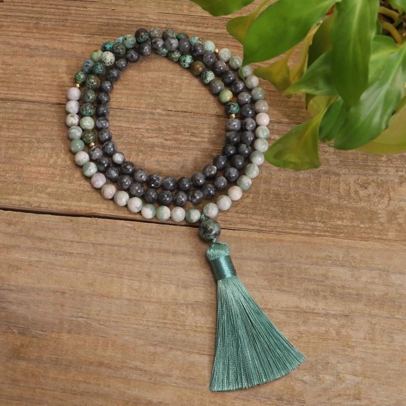 Long Strand Boho Fashion Necklace Bracelet Set Turquoise Beads Necklace Tassel