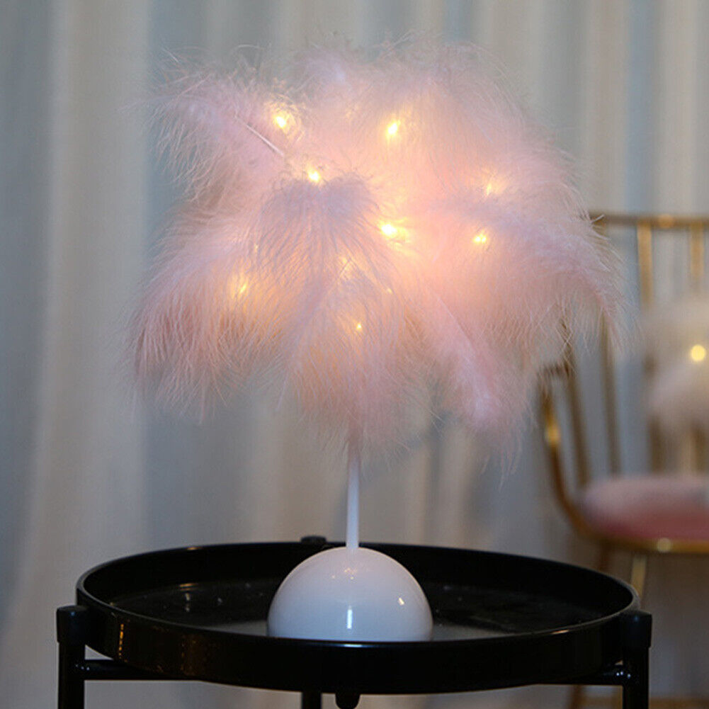 Modern Nordic Feather Light Romantic Atmosphere Lamp Bedside Decor (Pink)