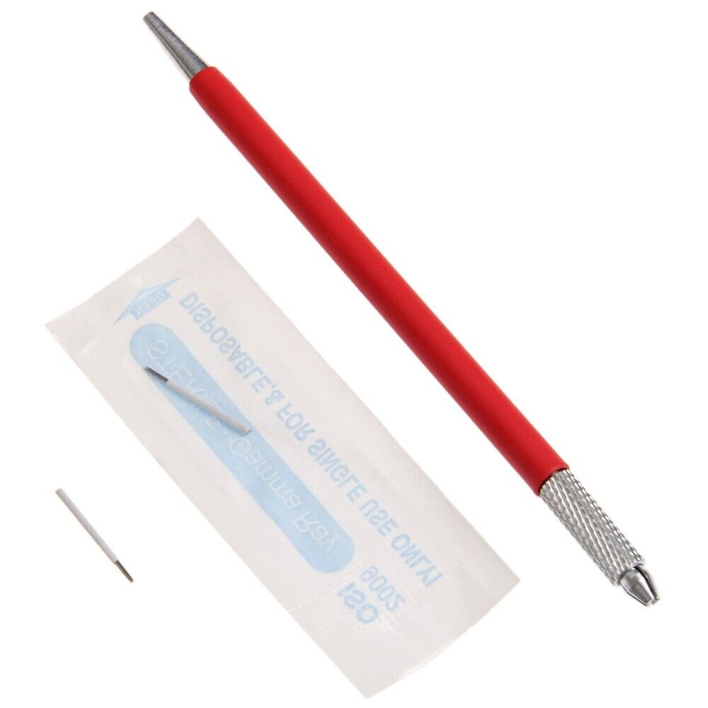 5.24" Red Fog Microblading Tattoo Pen & 50Pcs 5Pin Round Fog Eyebrow Needle