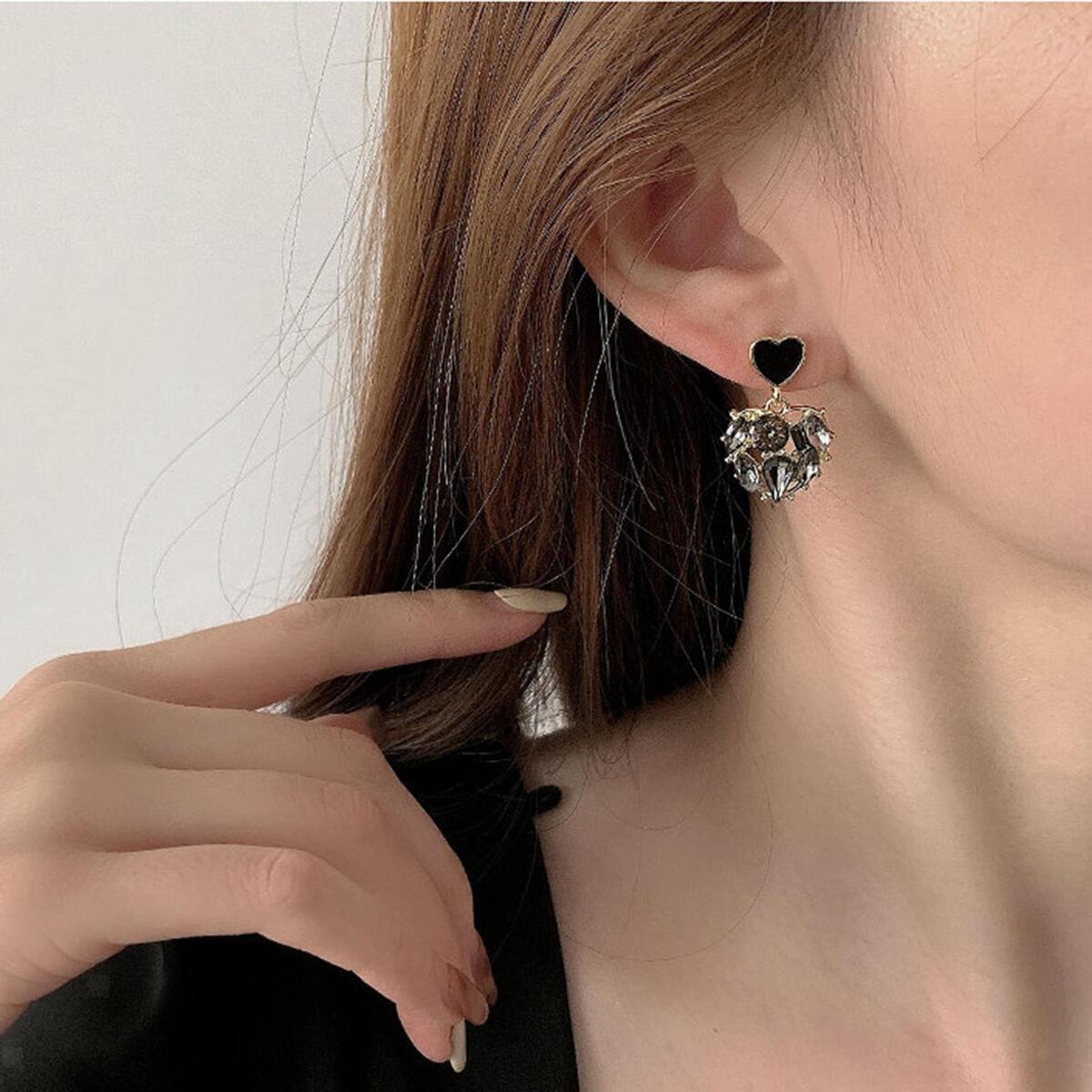 heart Stud Earrings Rhinestone 925 Alloy Jewelry Comfortable Bling Heart Stud