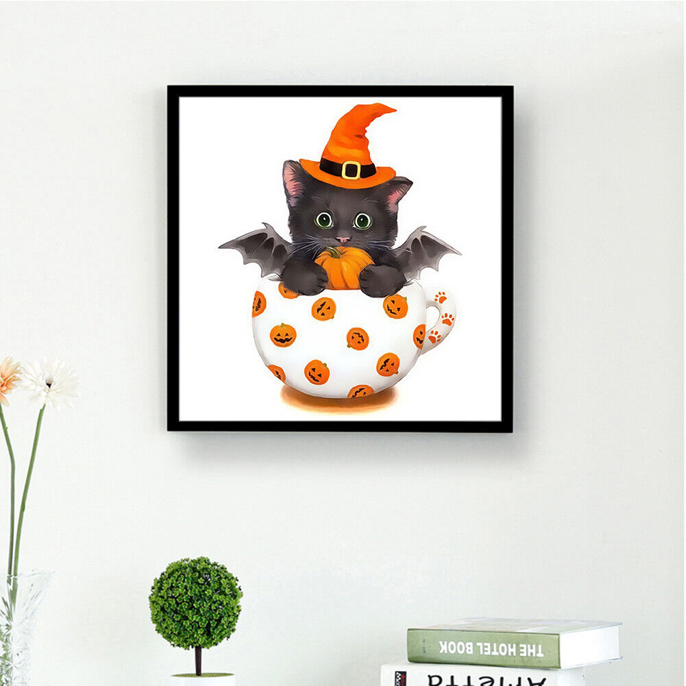 5D DIY Diamond Painting Pumpkin Cup Cat Cross Stitch Embroidery Mosaic Kits