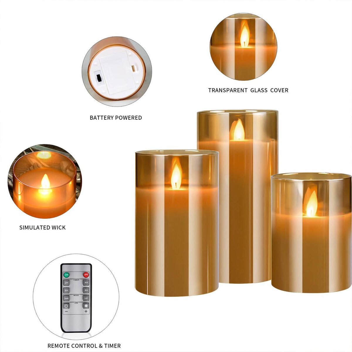 Flameless Candles - 3pcs Realistic LED Candles for Christmas Decor (Brown)