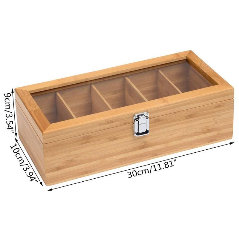 Multi-purpose Tea Box Organizer with 5 Deep Compartments for Tea Bags
