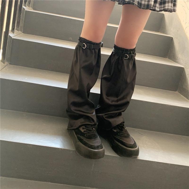 Women Harajuku Leg Warmers Gothic Punk Knee High Socks with Release Buckle