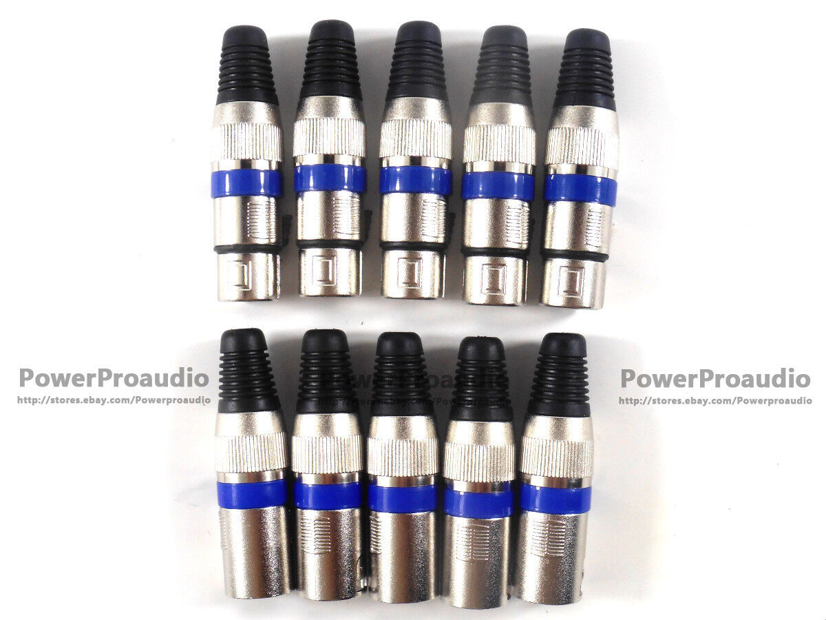 10PCS/LOT 3Pin Audio Microphone Cable Connector Male & Female MIC Blue
