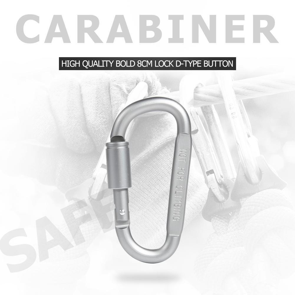 1pc Camping Climbing Carabiner 8cm D-shaped with Nut Hanging Buckle (Grey)