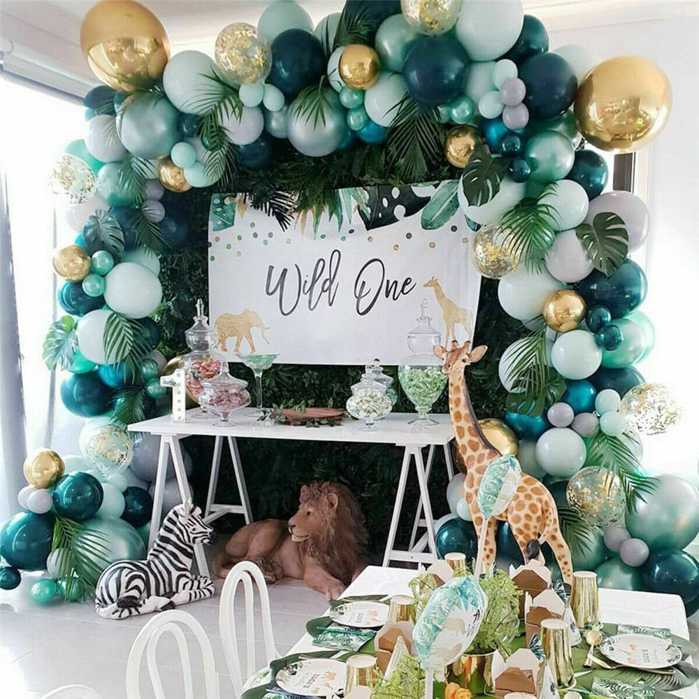Kids Childs Baby Green Balloon Jungle Safari Party Decor Arch Garland Kit