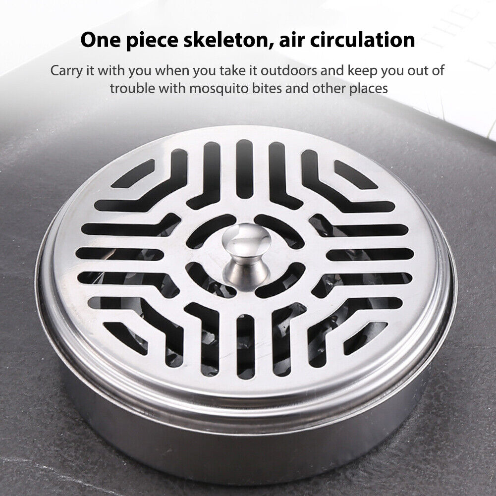 Mosquitoes Coils Holder Stainless Repellant Rack Incense Burner Box w/Cover