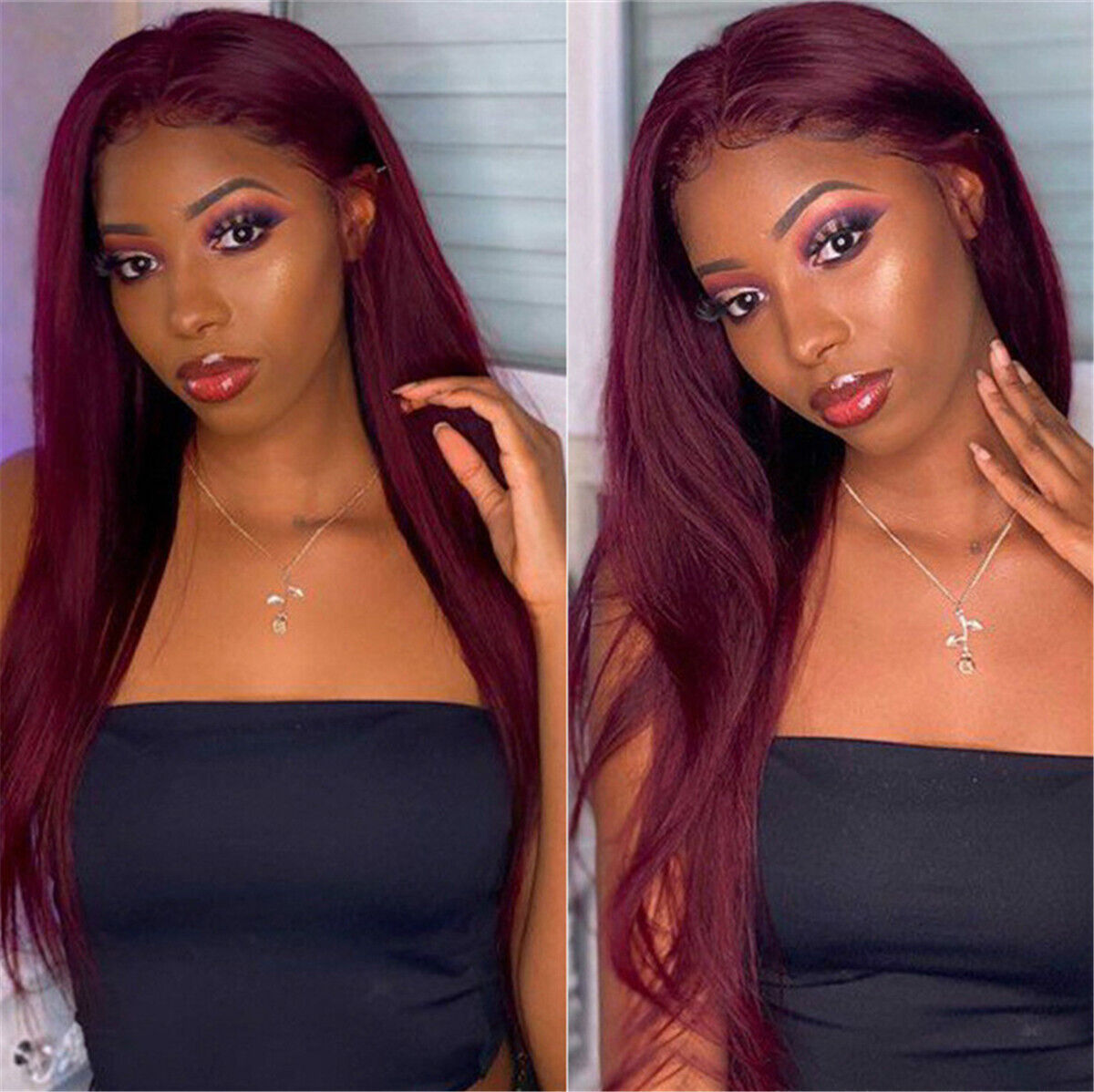 Long Straight Hair Lace Front Wigs Synthetic Hair Burgundy Hair Wig for Women