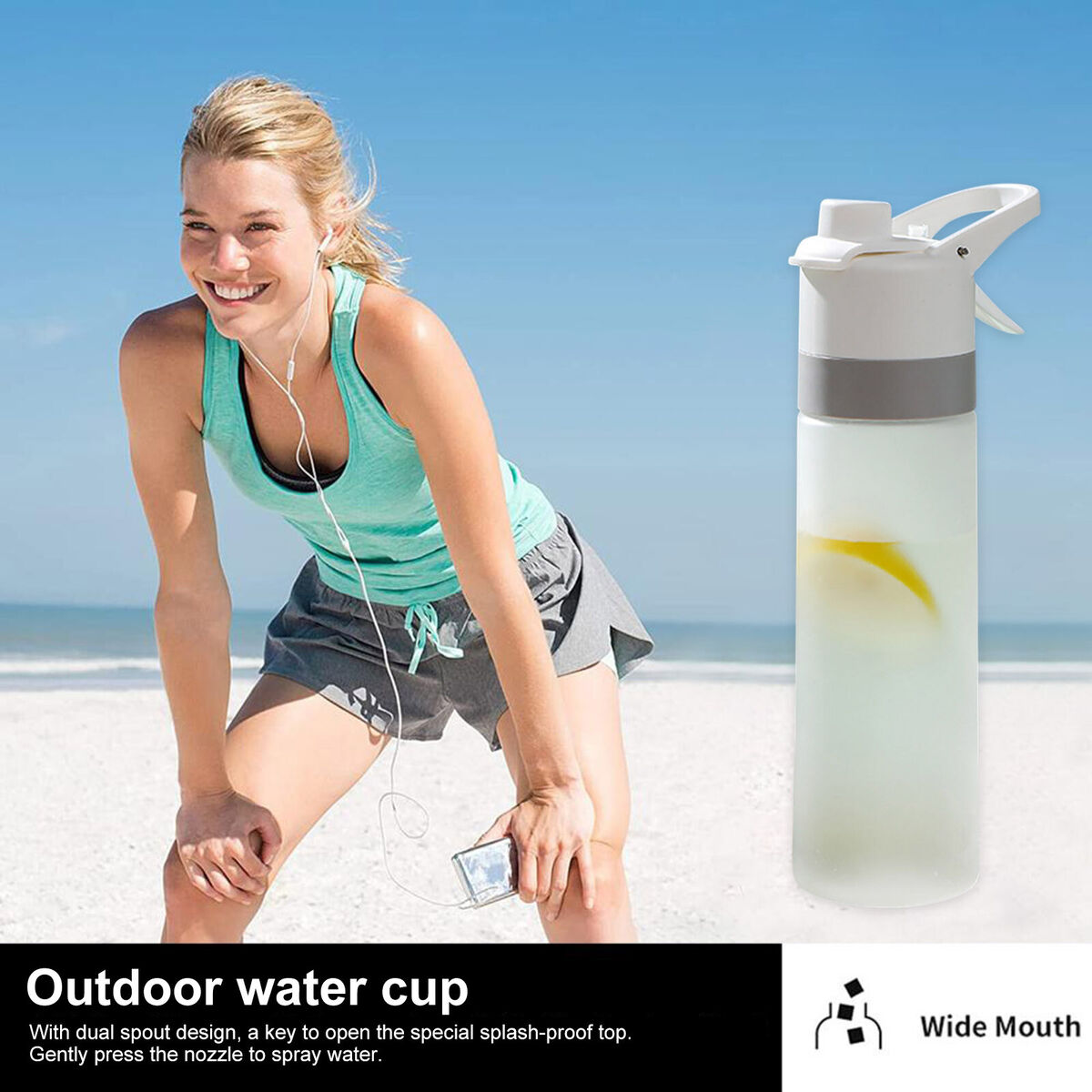 Frosted Water Bottle - Leakproof & Portable Gradient Color Bottles (White)