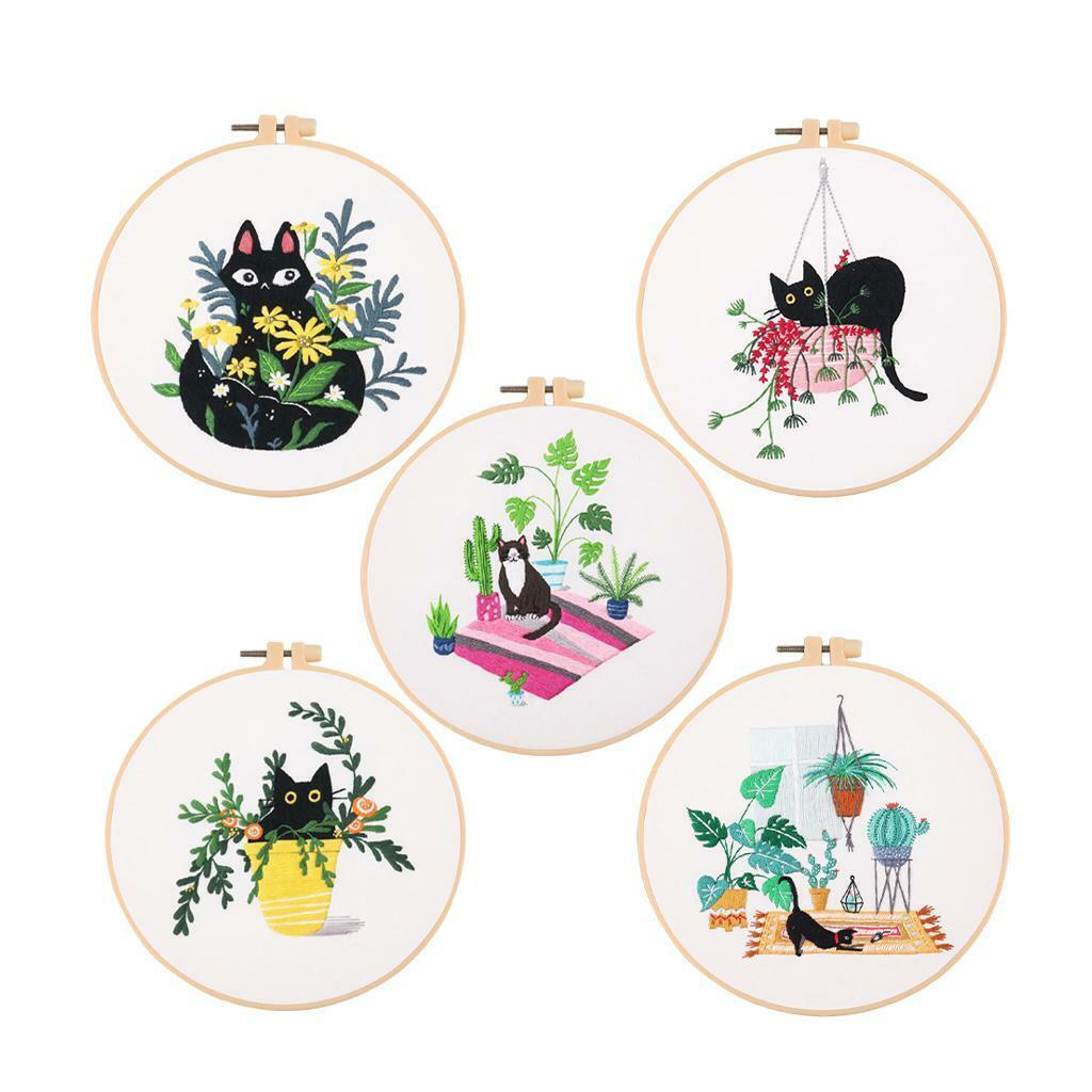 5 Set Cat Needle Embroidery Kit with Needles Valentine's Day Decoration