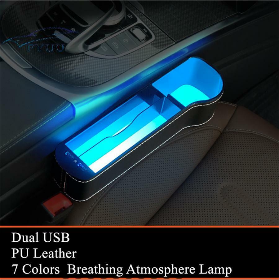 2 Pcs 7 Colors LED Atmosphere Light Car Seat Storage Box Dual USB Charging Port