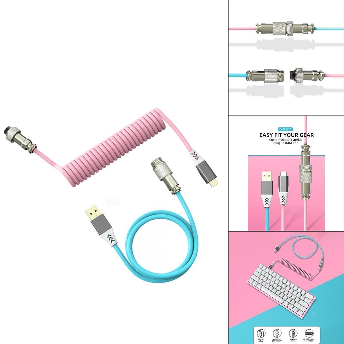 Coiling Spring Sprial Cable with Metal Connector for Mechanical Keyboard