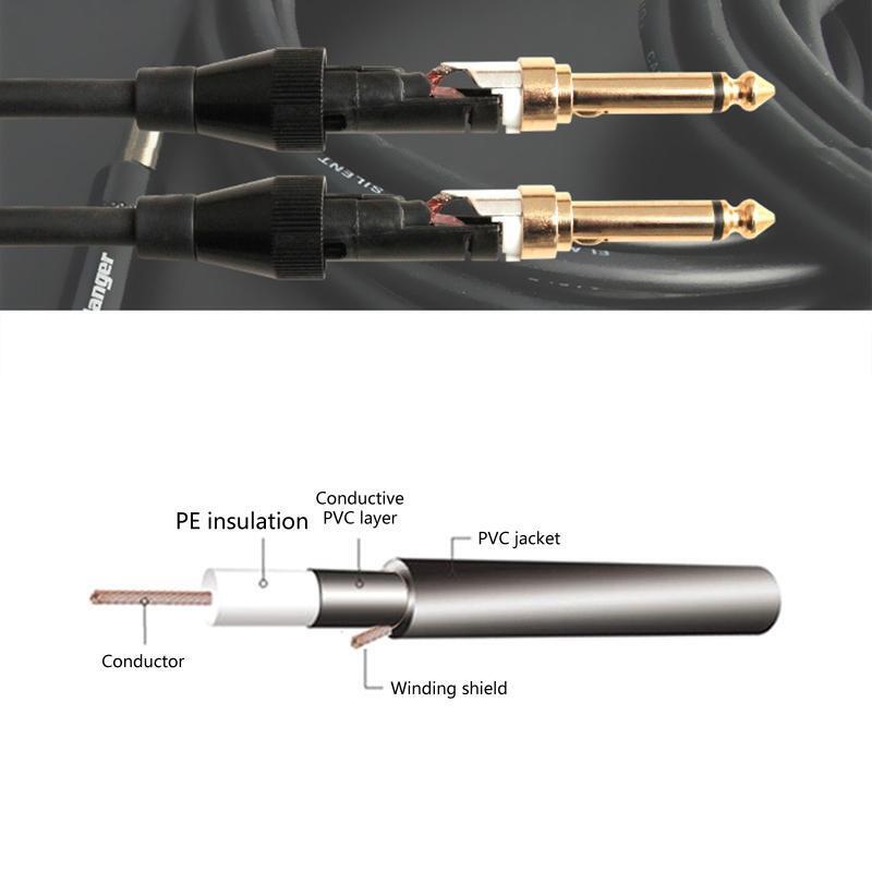 6.35mm TRS Jack Electric Guitar Connection Cable Instrument Noise Reduction Line
