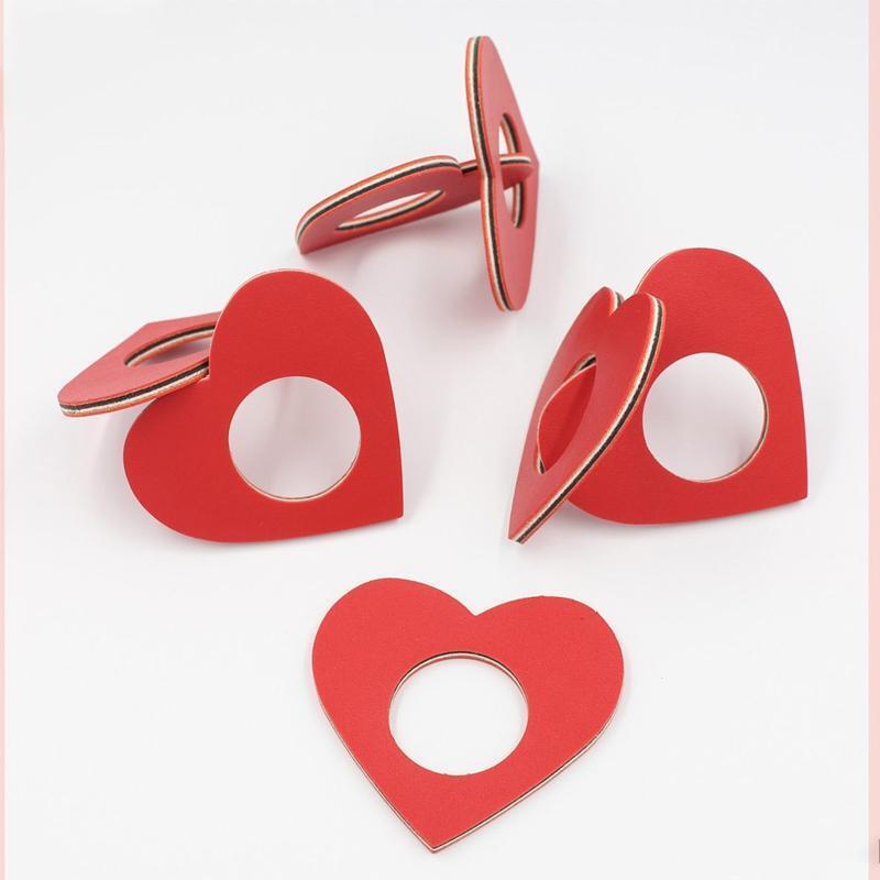 6pc PU Leather Heart Napkin Rings Valentine's Day Napkin Ring Holder for Wedding