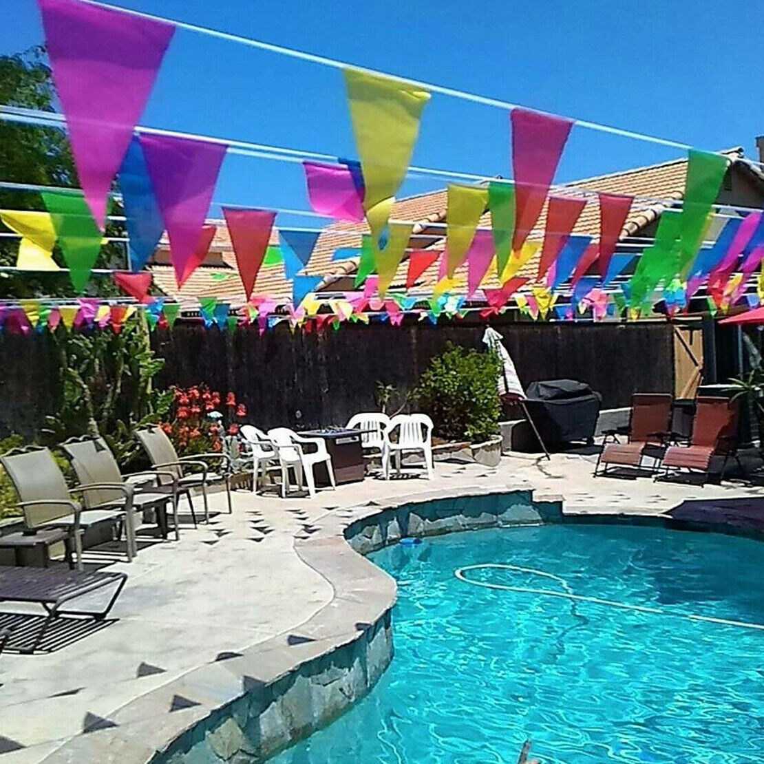 10M Long Fabric Multi Coloured Bunting Banner Flags Pennant Party Decoration