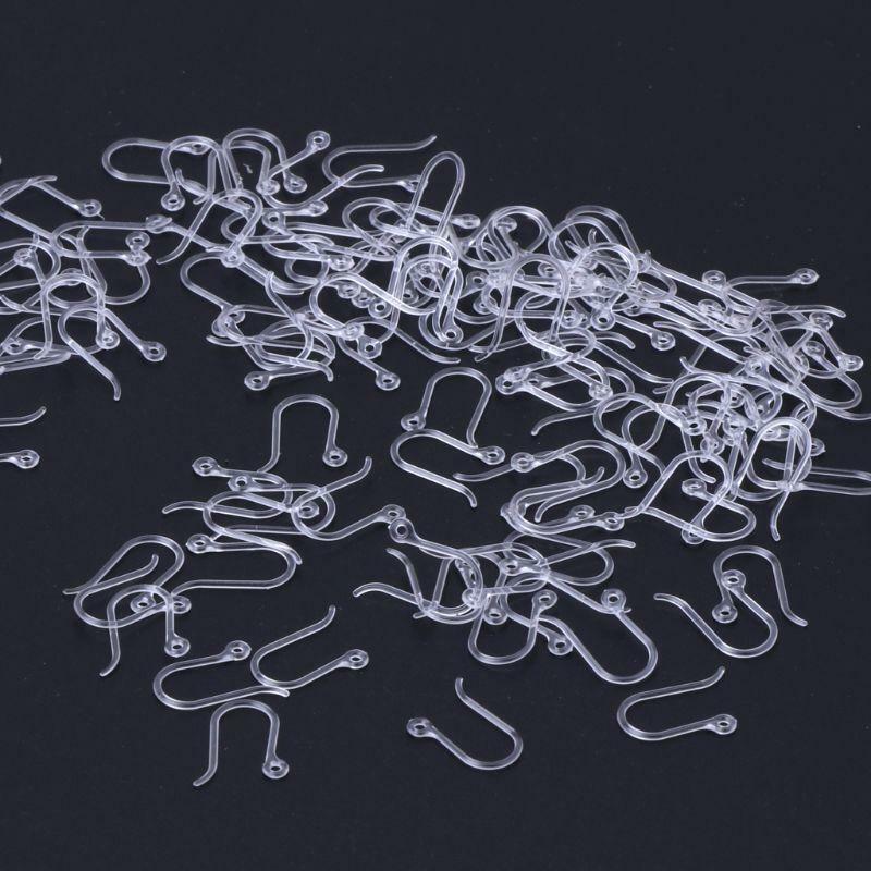 100Pcs Clear Non-Allergenic Plastic Ear Wire Hooks Earring Findings DIY Jewelry