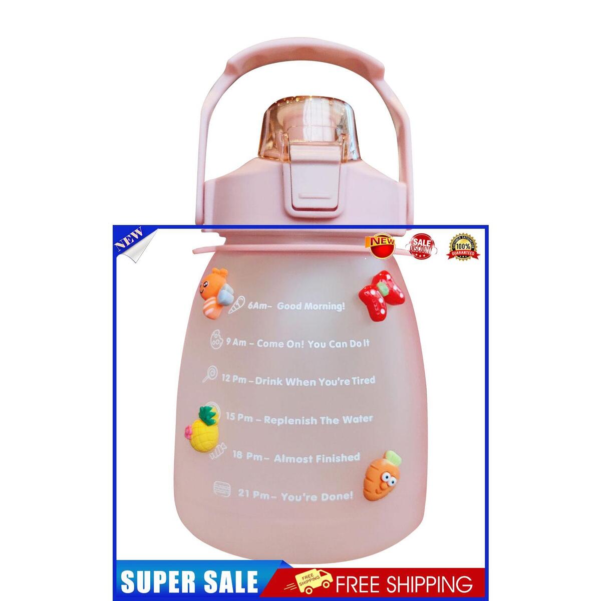 Water Bottle - Cute Belly Bottles Water Jug with Time Marker 1.3L (Pink)