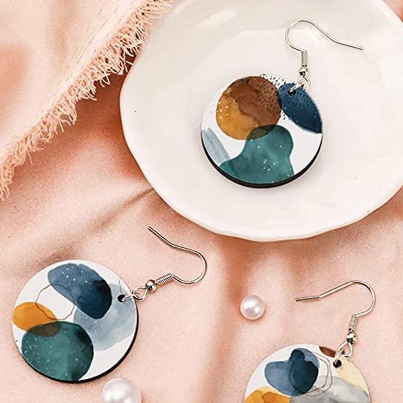 50Pieces Sublimation Blank Earrings Wood Round Charm for Halloween Xmas