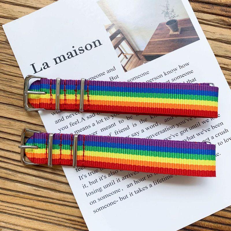 Rainbow Stripe Canvas Bracelet Watch Strap Loop Replacement Wristband for Gift