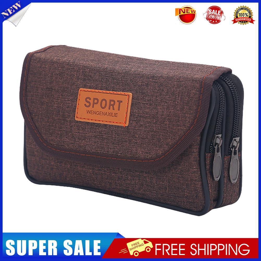 Men Oxford Cloth Phone Bags Double-layer Zipper Fanny Packs (A Brown)