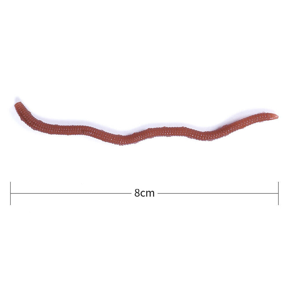 50pcs Red Worm Soft Lure Earthworm Shrimp Bass Fishing Bait (8cm Red Brown)