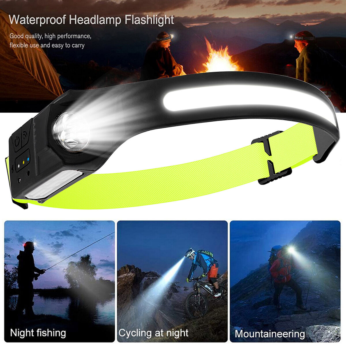 1pcs Wave Sensing COB Headlights Adjustable Headband Night Work Suitable