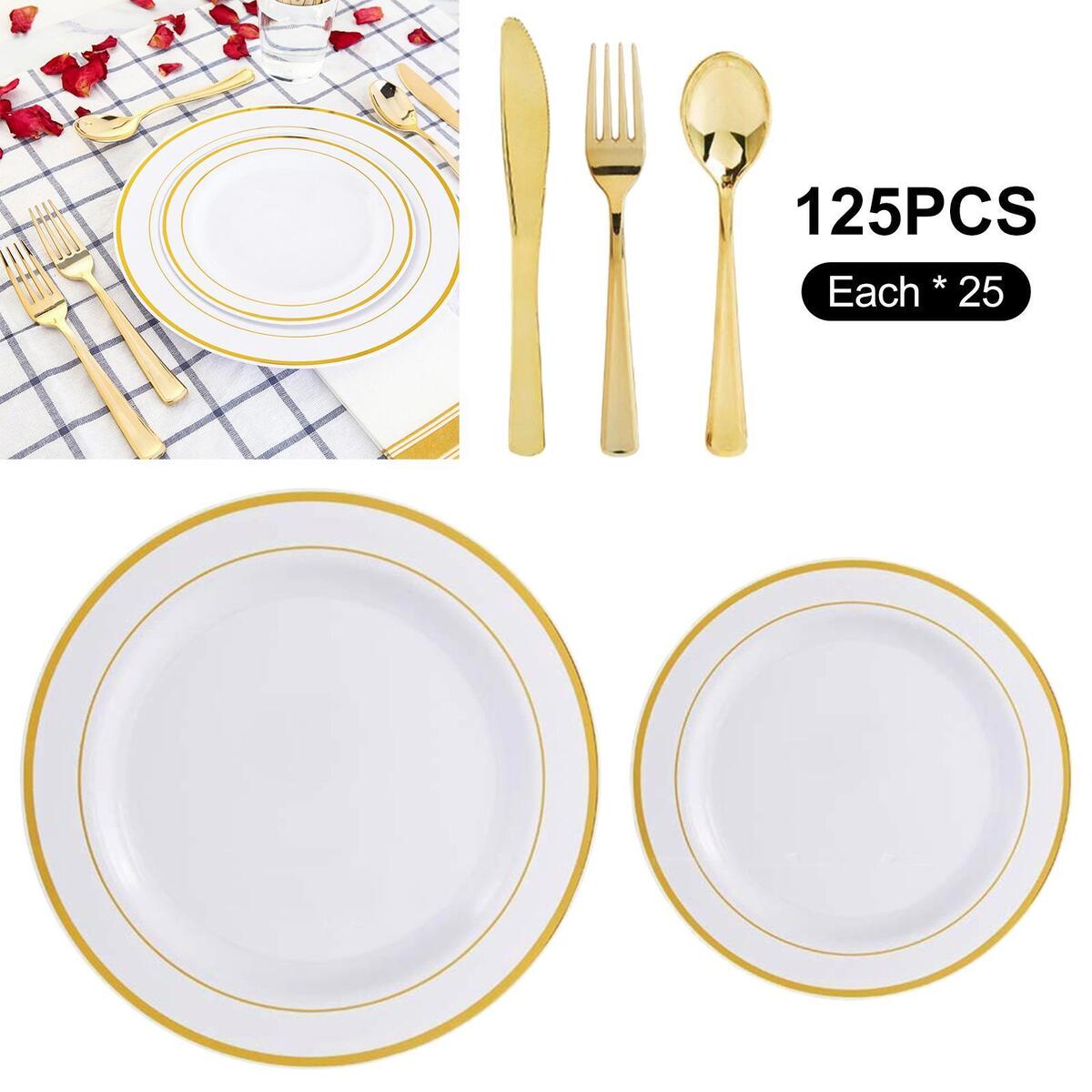 250Pcs Plastic Dinnerware Set for 25 Guest Plastic Disposable for Restaurant