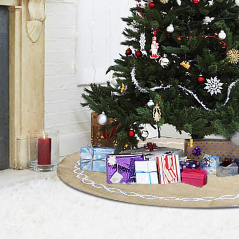 48 Inch Jute Linen Christmas Tree Skirt Base Floor Mat Cover Ornament for Xmas