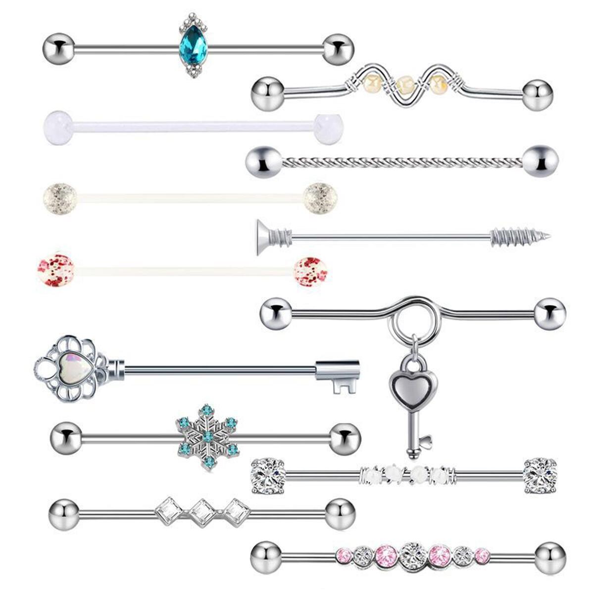13Pcs Industrial Barbell Earrings Piercing Jewelry Industrial Piercing Bar